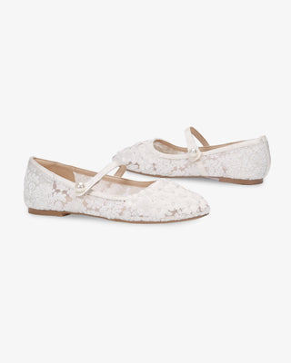 Crochet Lace Mary Jane Wedding Flats with Pearls PetalWomen Shoes