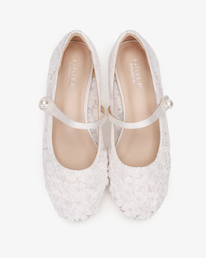 Crochet Lace Mary Jane Wedding Flats with Pearls Petal