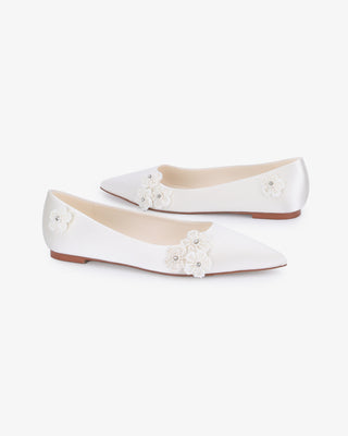 White Wedding Flats with All Pearls Chassia FlowersWomen Shoes