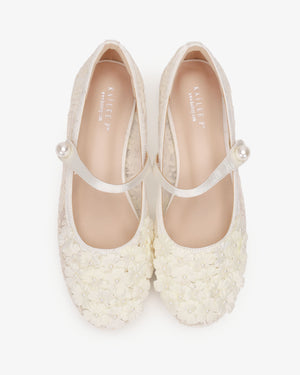 Crochet Lace Mary Jane Wedding Flats with Pearls Petal