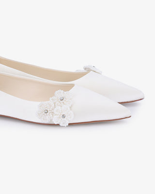 White Wedding Flats with All Pearls Chassia FlowersWomen Shoes