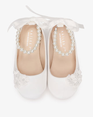 Satin Flower Girls Ballet Flats with Pearls PetalKids Shoes