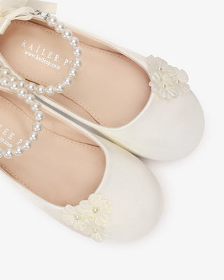 Satin Flower Girls Ballet Flats with Pearls PetalKids Shoes