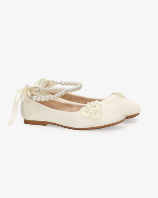 Satin Flower Girls Ballet Flats with Pearls PetalKids Shoes