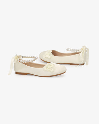Satin Flower Girls Ballet Flats with Pearls PetalKids Shoes