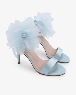 Light Blue Satin High Heel Wedding Sandals with Ophelia Flowers