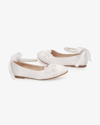 Satin Flower Girls Ballet Flats with Pearls PetalKids Shoes