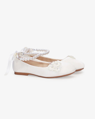 Satin Flower Girls Ballet Flats with Pearls PetalKids Shoes