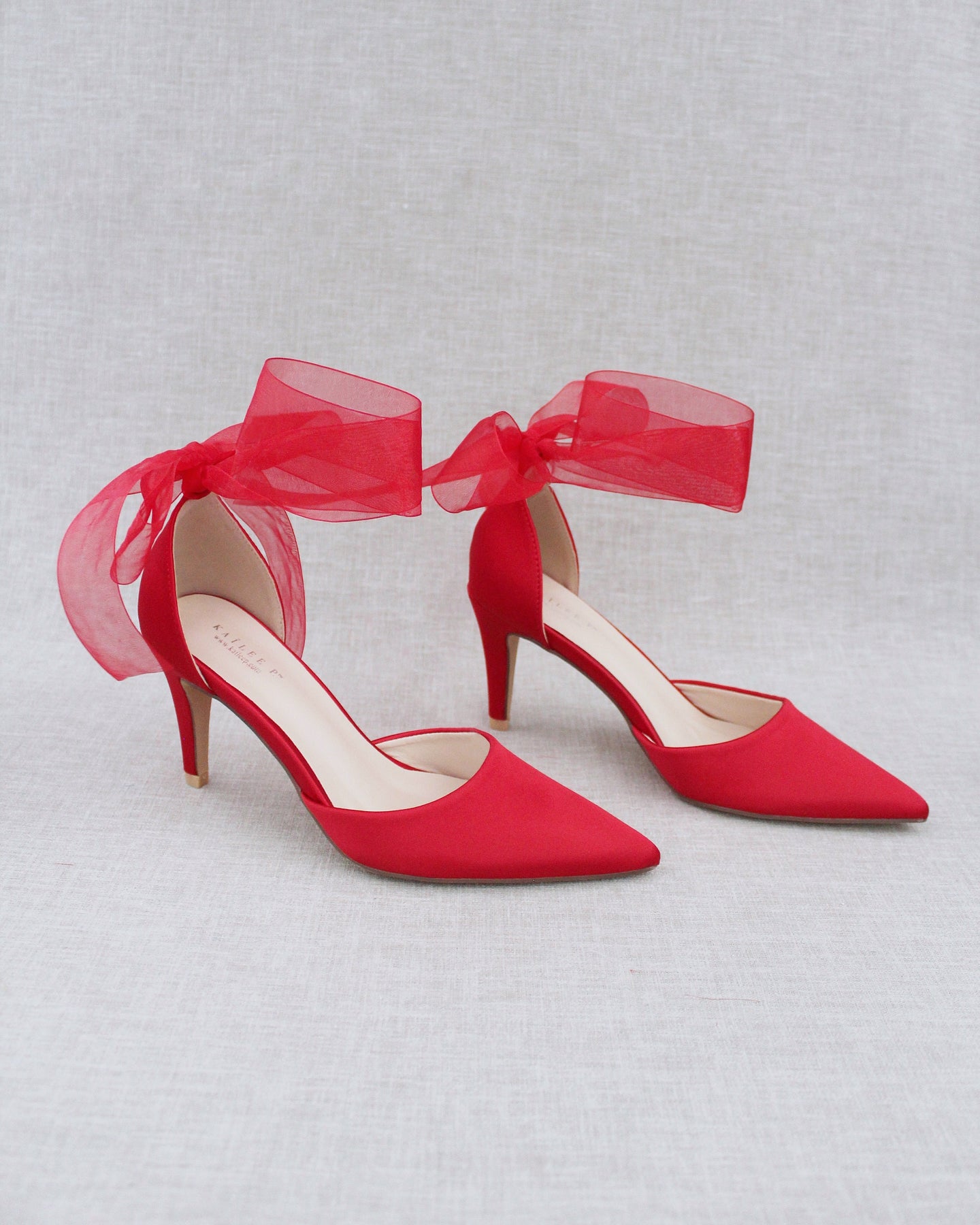 High Heels Ribbon Red Bridesmaids Evening Heels With Ankle Ribbon – Kailee P. Inc.