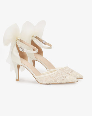 Lace Wedding Heels with Tulle Bow