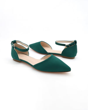 Satin Pointy Toe Flats with Ankle Strap