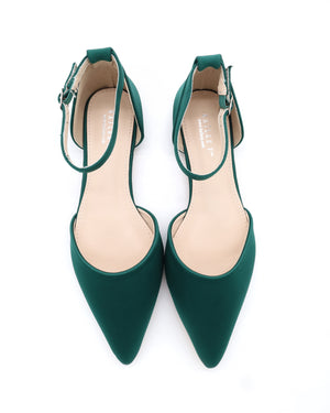 Satin Pointy Toe Flats with Ankle Strap