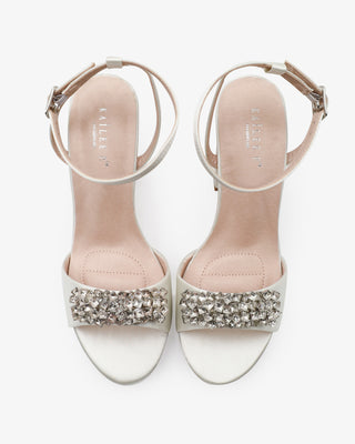 Satin Platform Block Heel Wedding Sandals with Crystelle RhinestonesWomen Shoes