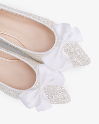 Pointy Toe Glitter Flats with Satin BowWomen Shoes