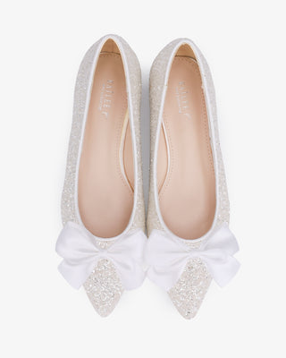 Pointy Toe Glitter Flats with Satin BowWomen Shoes