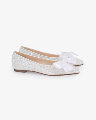 Pointy Toe Glitter Flats with Satin BowWomen Shoes