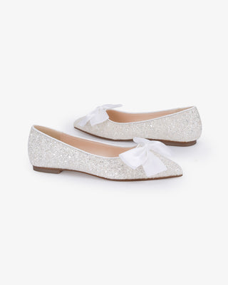 Pointy Toe Glitter Flats with Satin BowWomen Shoes