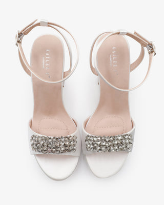 Satin Platform Block Heel Wedding Sandals with Crystelle RhinestonesWomen Shoes