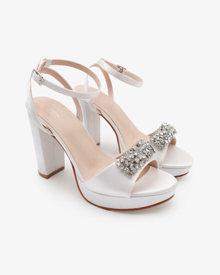 Satin Platform Block Heel Wedding Sandals with Crystelle RhinestonesWomen Shoes