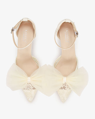 Lace Wedding Heels with Front Tulle BowWomen Shoes