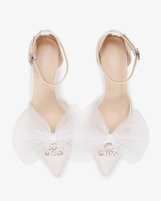 Lace Wedding Heels with Front Tulle BowWomen Shoes