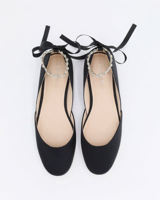 Satin Round Toe Evening Flat with Amaryllis Strap