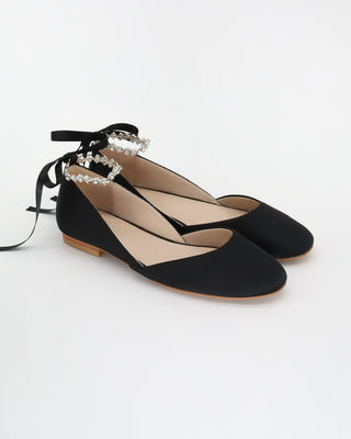 Satin Round Toe Evening Flat with Amaryllis Strap