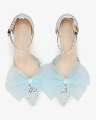 Light Blue Lace Wedding Heels with Front Tulle Bow
