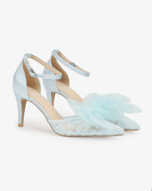 Lace Wedding Heels with Front Tulle Bow