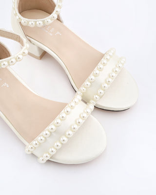 Girls Satin Block Heel Sandals with Pearls