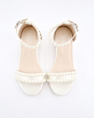 Girls Satin Block Heel Sandals with Pearls