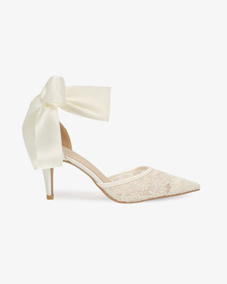 Ivory Lace Heels with Wrapped Satin Ankle Tie For Brides