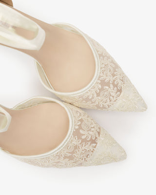 Ivory Lace Heels with Wrapped Satin Ankle Tie For Brides