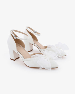 Satin Block Heel with Layered Organza Bow for Brides