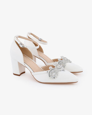 Block Heel with Rhinestones Detail for Wedding