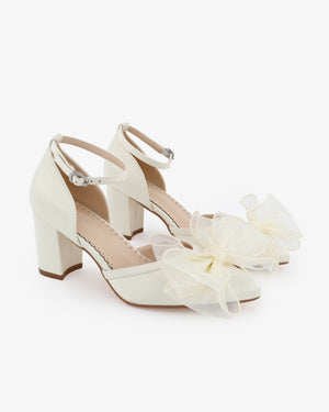 Satin Block Heel with Layered Organza Bow for Brides