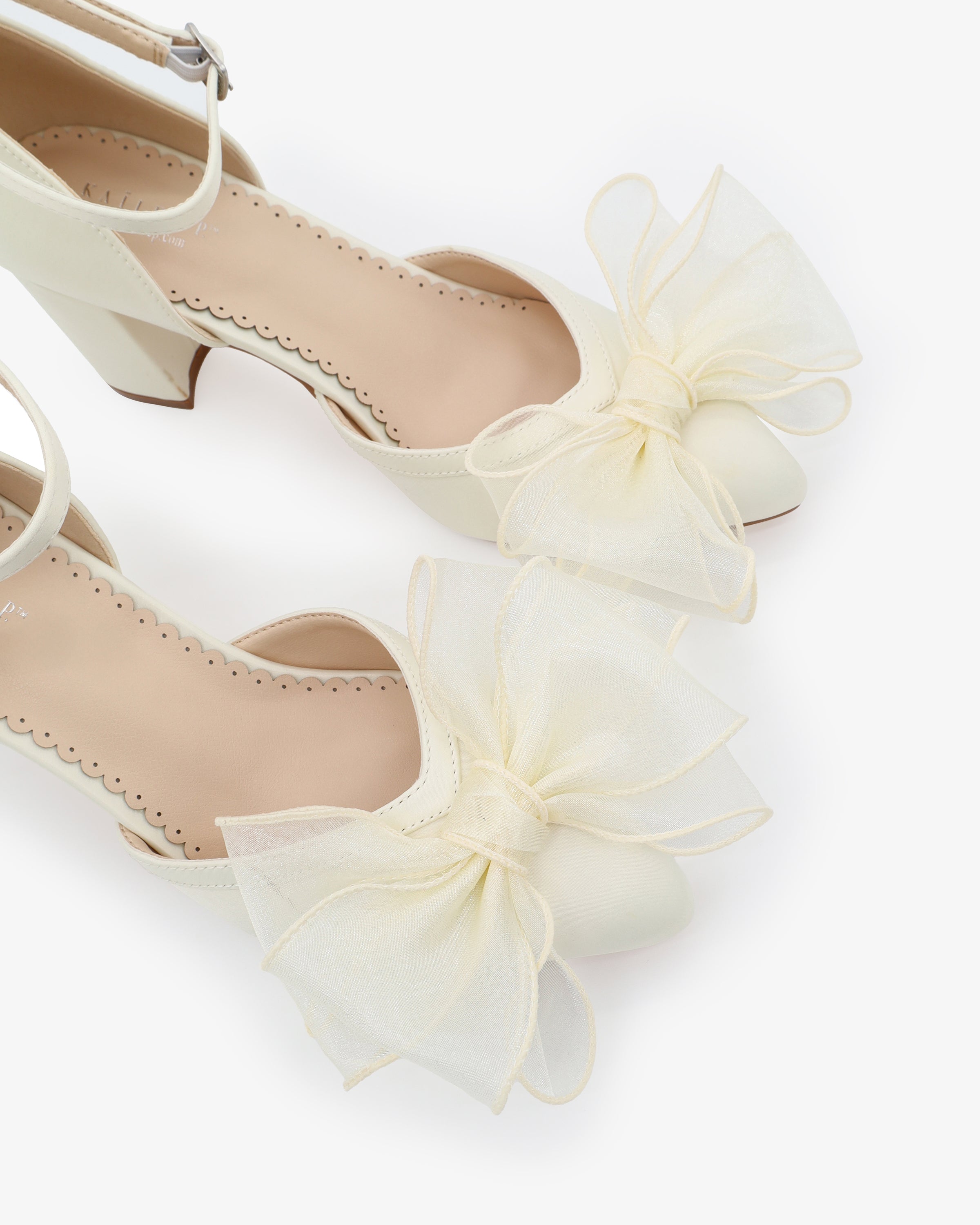 Satin Block Heel with Organza Bow for Brides, Wedding