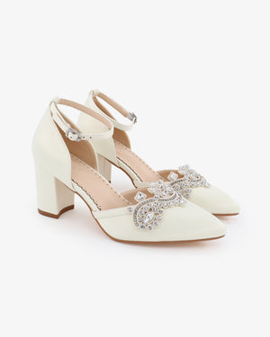 Block Heel with Rhinestones Detail for Wedding