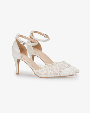 Lace Bridal Heels with Mini Pearls