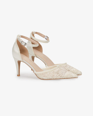 Ivory Lace Bridal Heels with Mini Pearls