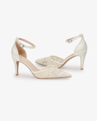 Ivory Lace Bridal Heels with Mini Pearls