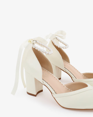All Pearl Ankle Strap Block Heel Wedding ShoesWomen Shoes