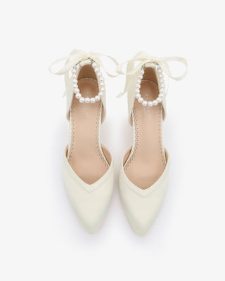 All Pearl Ankle Strap Block Heel Wedding ShoesWomen Shoes