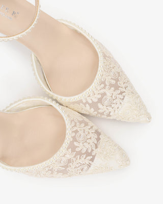 Ivory Lace Bridal Heels with Mini Pearls