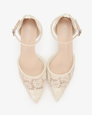 Ivory Lace Bridal Heels with Mini Pearls