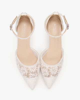 White Lace Bridal Heels with Mini Pearls