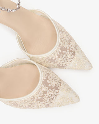 Ivory Wedding Lace Heels With Amaryllis Crystal Strap