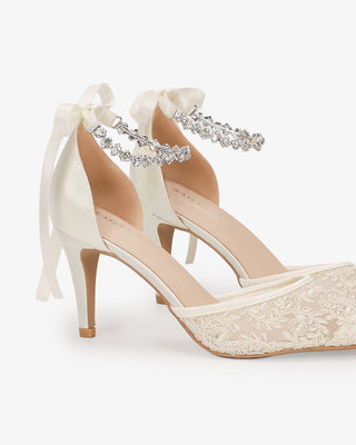 Ivory Wedding Lace Heels With Amaryllis Crystal Strap