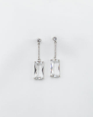 white emerald cut dangled wedding earring with rhinestones
