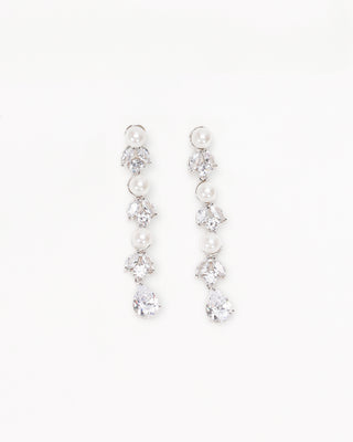 Zuri earring, Bridal dangled earring with pearls and marquise cut rhinestones